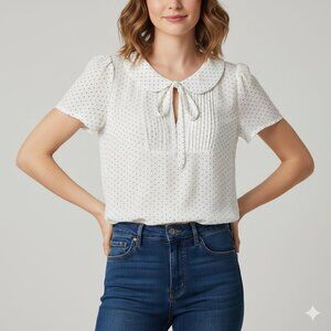 AMERICAN EAGLE Peter Pan Blouse XS Polka Dot Tie